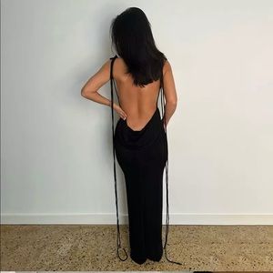Black backless long maxi dress